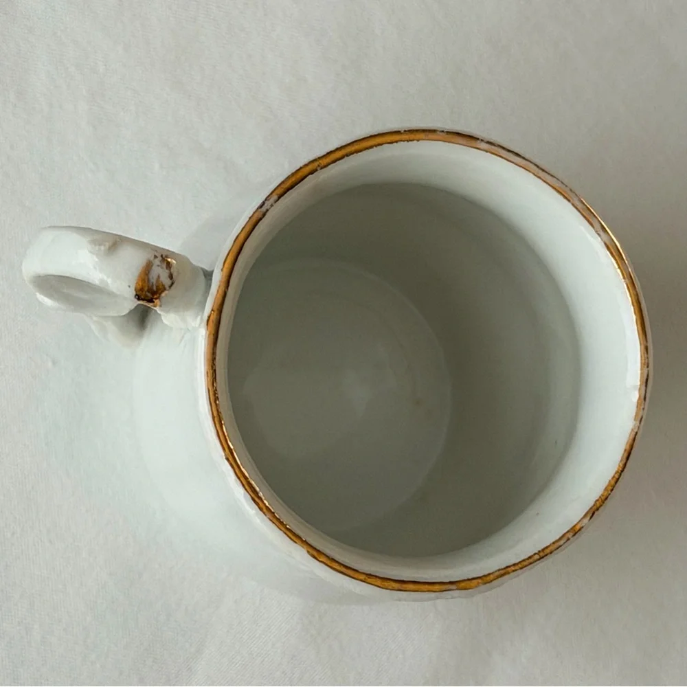Antique Porcelain Mini Floral White & Gold Victorian Demitasse Retro Display Cup